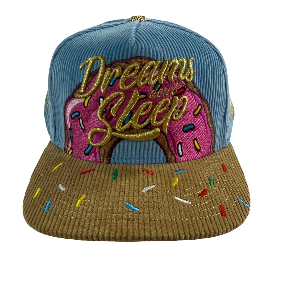 Dreams Don't Sleep Corduroy Snapback Hat Blue Tan Donut Limited Edition 060/111